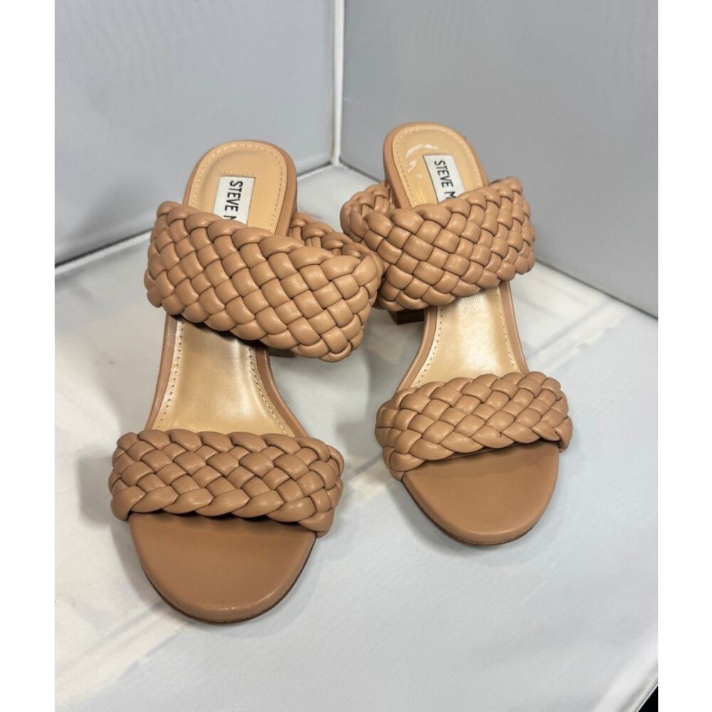 Steve Madden Tielo braided block heel sandals nude, sz 8M‎ minimalist, classic